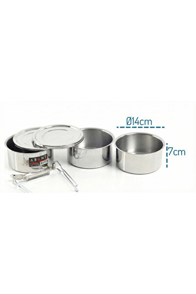 Abant Çelik 3'lü Sefertası Yemek Taşıma Kabı - 14 X 7 Cm Karawent
