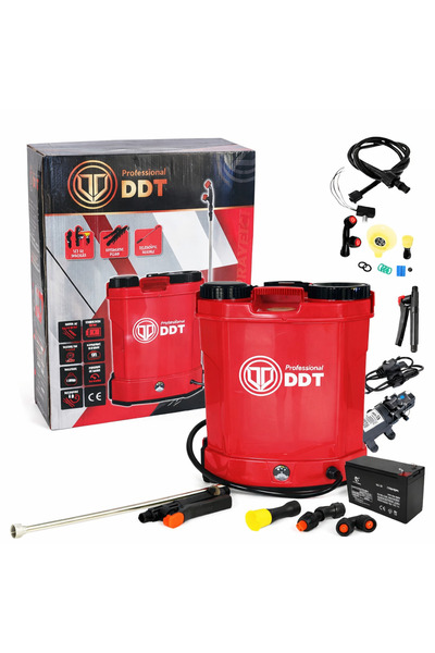 DDT Pompă de irigații alimentată cu baterie, rezervor de 16 litri, 12 V, 8 Ah