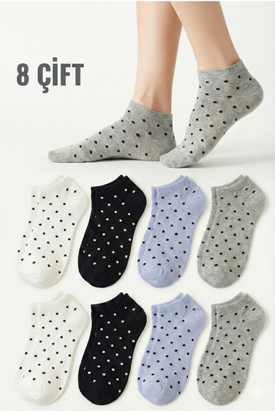 TreBears 8 Çift Kadın Patik Çorap | Puantiyeli, Pamuklu, Yumuşak Dokulu, Günl...