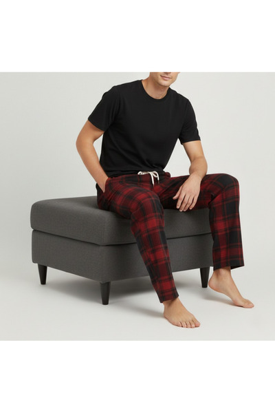 Yediler Tekstil Erkek Ekoseli Cepli Süet Yumuşak Pijama Altı