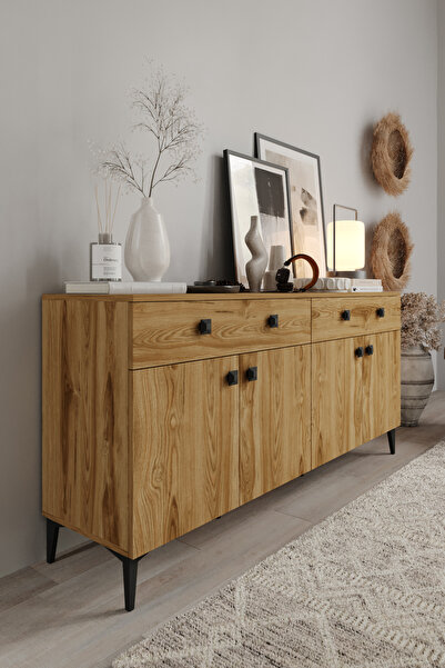 mapahomeliving Livia Konsol – 180 cm Ceviz 4 Kapaklı 2 Çekmeceli Modern Konsol