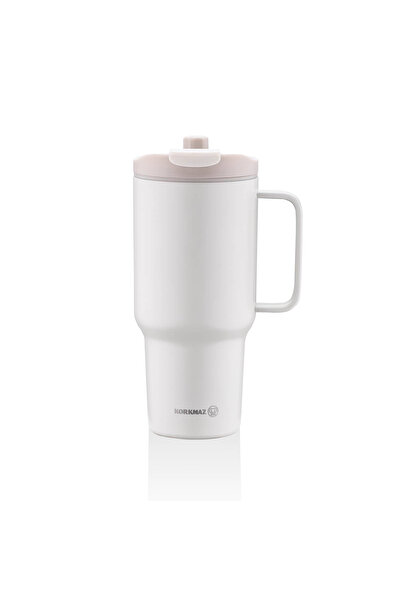 KORKMAZ Freedom 1 Liter Gray Glass Thermos with Straw A5577-2