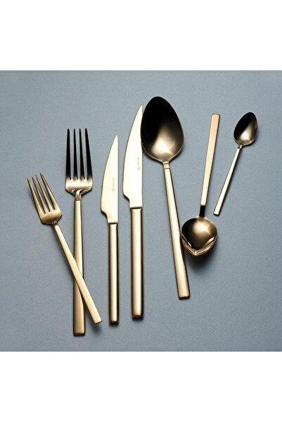 KORKMAZ Veneta 84 Piece Gold Fork Spoon Knife Set A2553