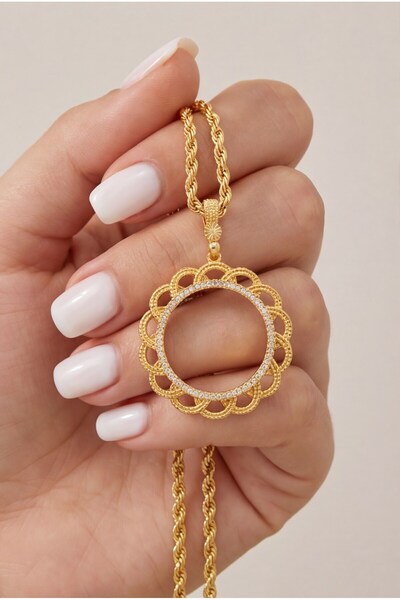 FerizZ Tam Altın Çerçeveli Kolye Ucu Altın Kaplama Tgr-611