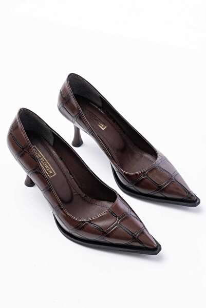 NiceDiffer Women's Stiletto Pointed Toe Crocodile 7cm Heeled Shoes