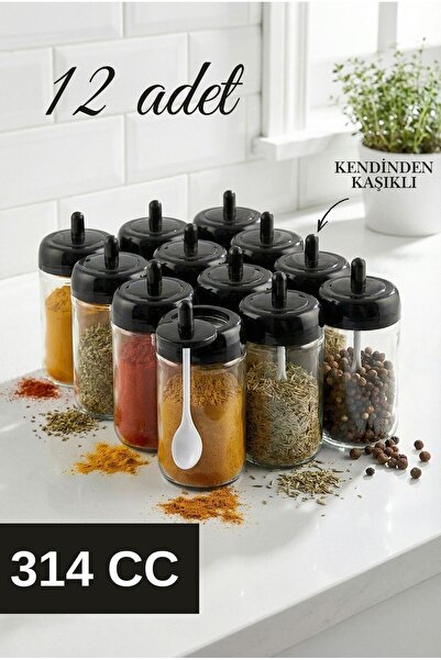 Tercih Home 12 Adet Kapağı Kendinden Kaşıklı Pratik Baharatlık Seti 314 ml Ca...