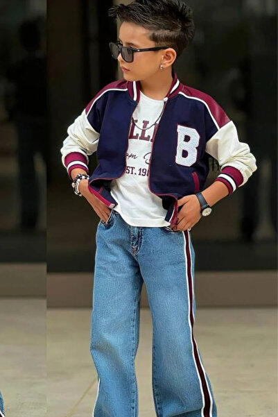 Kidmark Çocuk Modası Boys' Leather Detailed College Stripe Jeans 3-Piece Set