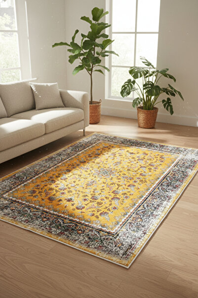 eco concept Kaymaz Taban Yıkanabilir Halı Vintage Desen Halı Salon Halısı V8331