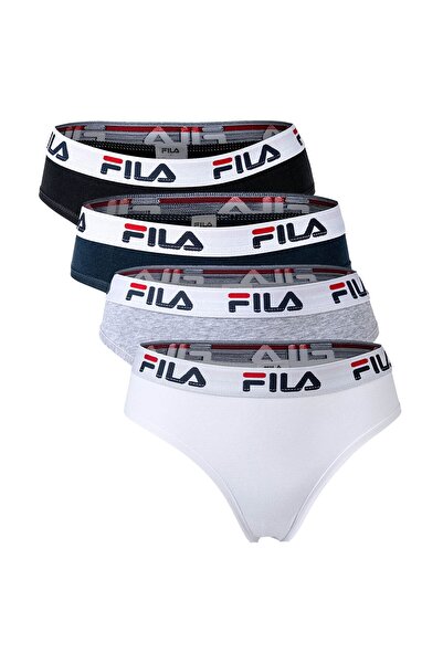 FILA Damen Slip - 4er Pack Briefs, Logo-Bund, Cotton Stretch, einfarbig