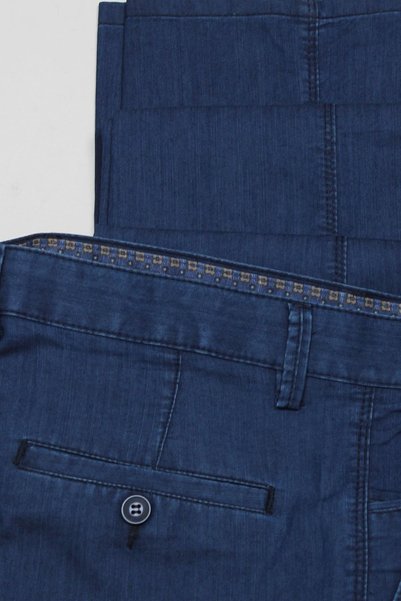 Varetta Men's Navy Blue Jeans Classic Cut Slim Summer Tencel