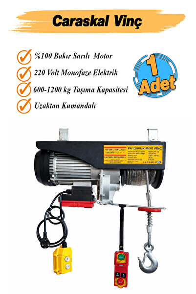 Badem10 Elektrikli Vinç 600/1200 KG Caraskal Uzaktan Kumandalı 20 m Halatlı Y...