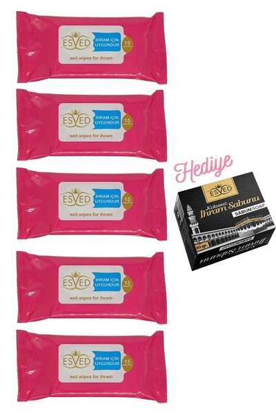 ESVED Kokusuz Islak Mendil 5 Adet İhram Sabunu Hediyeli