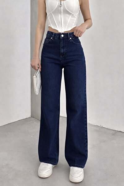 BM BALANCEMODA Women's Navy Blue High Waist Palazzo Jeans