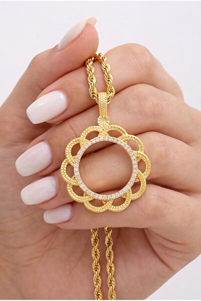 FerizZ Yarım Altın Çerçeveli Kolye Ucu Altın Kaplama TGR-612