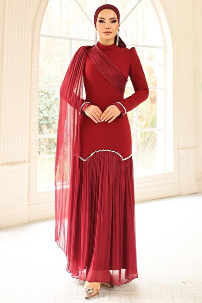 Olcay Krepp-Yoryo-Seiden-Kombinations-Hijab-Abendkleid mit Perlenfalten-Detai...