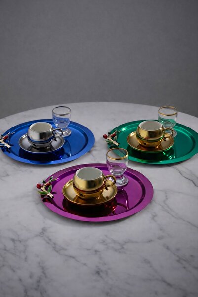 SİNİ Zeytin Dalı Aksesuarlı Paslanmaz Çelik 6 Adet Yuvarlak Lüx Renkli Kahve,...