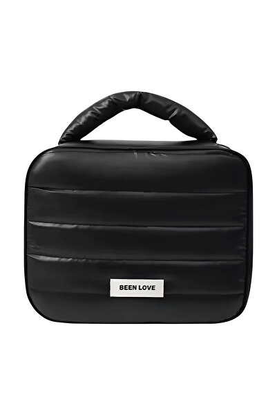 Ecrou Rectangular Black Makeup Bag with Handle Strap
