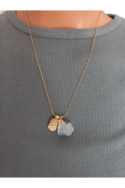 LemaStone Yay burcu ile uyumlu labrodorit TAŞLI ÇELİK KOLYE