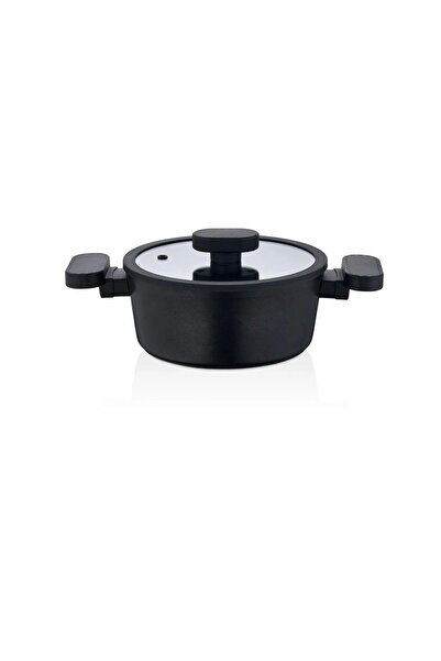 LAVONNI Valeria 26 cm Granite Deep Pot with Silicone Edged Glass Lid - Black