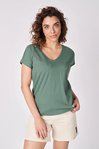 defys Tricou de bază pentru femei, cu decolteu în V, cu mânecă scurtă, textur...