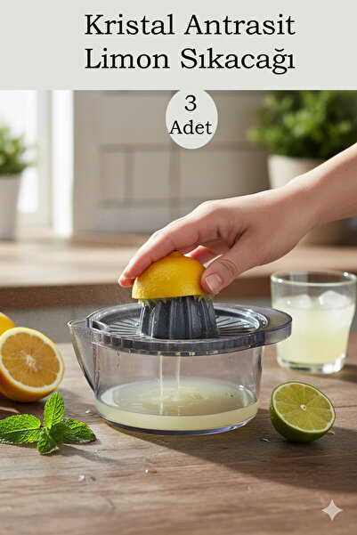 Crystal Ware 2 Adet Kristal Antrasit Limon, Portakal Narenciye Sıkacağı, Prat...