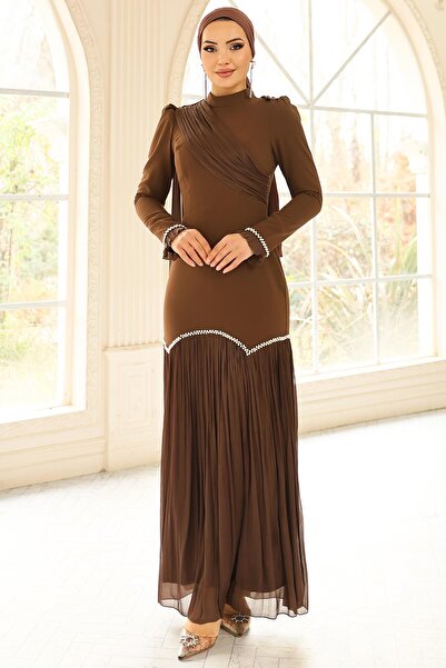 Olcay Krepp-Yoryo-Seiden-Kombinations-Abendkleid mit Perlenfalten und detaill...