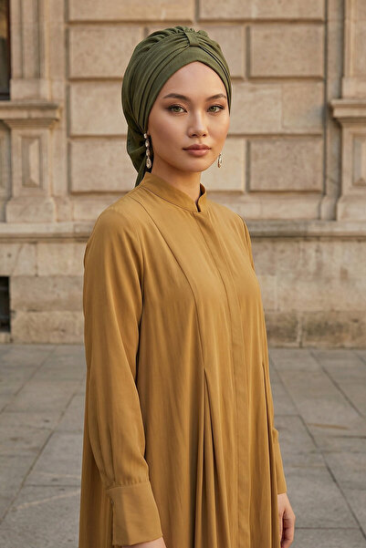 Aisha's Design Практичний і зручний готовий тюрбан, хакі зелений, HT-90