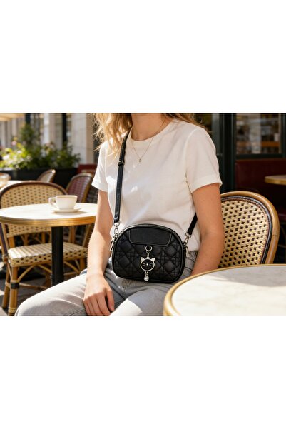 OEM Small Square Shoulder Bag, Black PU Leather with Perfume Pendant
