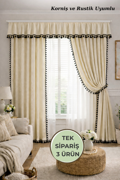 perde plus Плюшевий, фарбельний комплект штор – набір з 3 штук, рустикальний ...