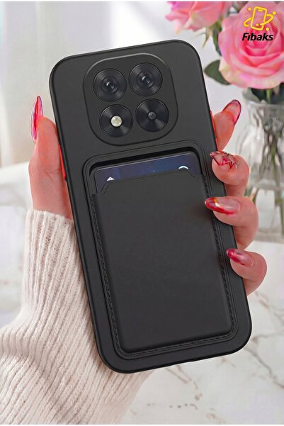 Fibaks Redmi Note 14 Pro Kılıf Kamera Korumalı Arkası Kartlıklı Cüzdanlı Kırm...