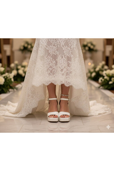 MAJESTE KADIN SEDEF GELİNLİK AYAKKABISI KALIN  TOPUKLU RAHAT TABAN