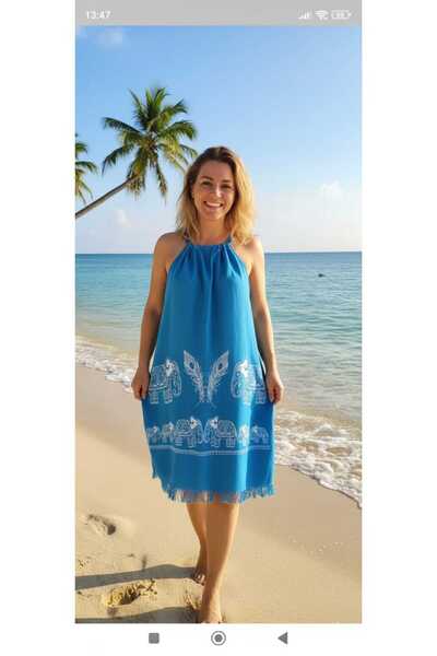 Nevin Acar فستان شاطئ مطاطي مع أشرطة مربوطة على شكل شبكة بنزين