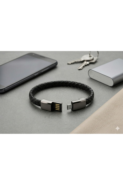 Zilvana Siyah Bileklik Şarj Kablosu 22,5 cm 60W Micro Uyumlu