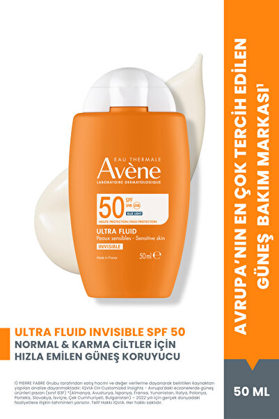 Avene Ultra Fluid Invisible Normal/Karma Ciltler İçin Ultra Hafif SPF 50 Güne...