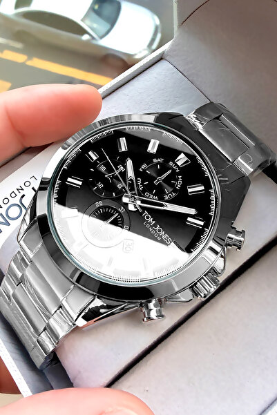 Tom Jones ساعة يد رجالية مقاومة للماء 3 Atm، سوار فولاذي فضي اللون TJEG2016C3