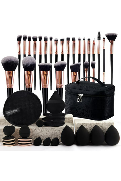 AVYRA Set Pensule Machiaj Profesionale 47 Piese. Gentuta pentru transport, NEGRU