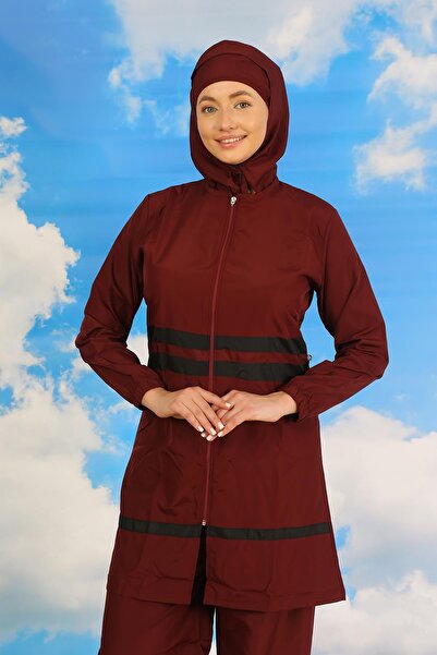 Akbeniz ملابس السباحة النسائية ذات الحجاب الكامل باللون العنابي 31061