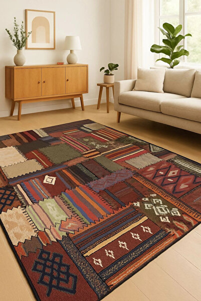 BLGHOME PATCWORK DESEN RENKLİ MODERN HALI DEKORATİF KİLİM