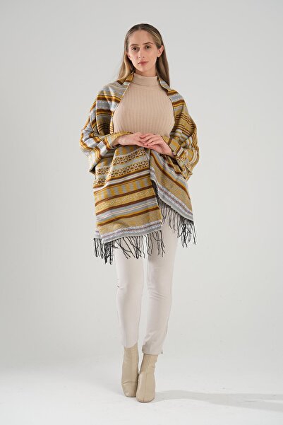 Deafox Yellow 70x180 Cm Tassel Detail Self Patterned Shoulder Shawl