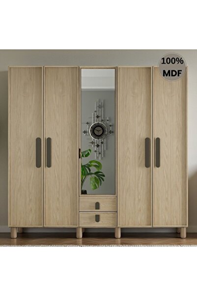 comiet Newton 5 kapak ayaklı tasarım aynalı Country MDF gardırop