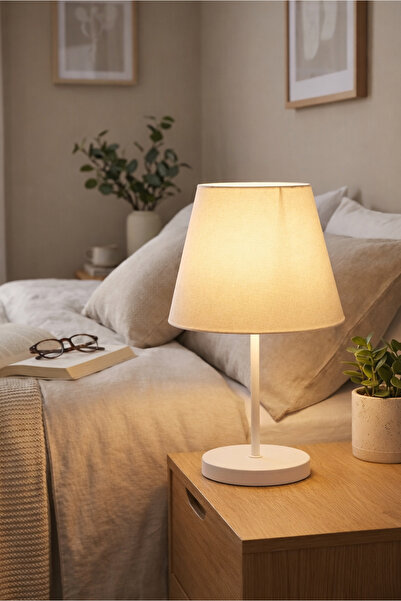 HOMİNG Krem Kumaş Beyaz Gövdeli Abajur Ayd-3121