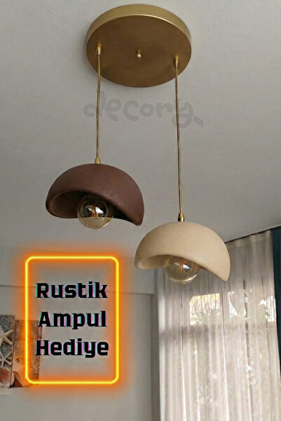 decory Beton Görünümlü 2'liSarkıt Avize,Bohem Sarkıt Avize (Rustik Ampul Hedi...