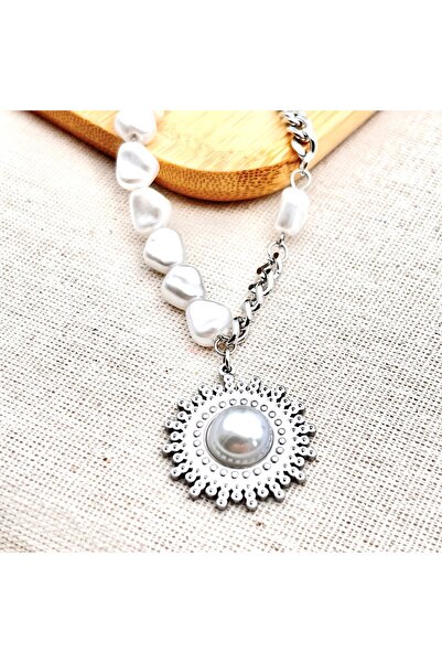 Siya Silver سلسلة من الفولاذ المقاوم للصدأ مزينة باللؤلؤ