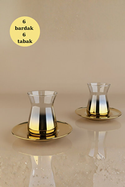 rova tr Ece Serisi Modern Cam Titanyum Kaplama Çay Bardağı Seti - Çeyizlik 6 ...