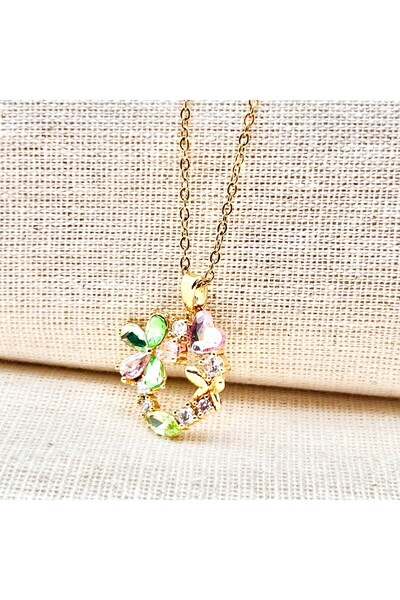 Siya Silver Tarnish-Resistant Steel Zircon Stone Crystal Embellished Floral N...