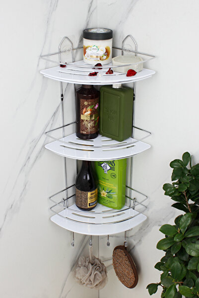 HIMYHOME Kristal Raflı Ekonomik Üçlü Krom Şampuanlık Yapışkanlı Banyo Köşeliğ...