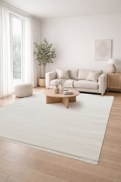 Decomia Home Alice Yumuşak Tuşeli Peluş Dokuma Saçaklı Krem Salon Halısı Mutf...