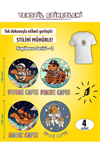 AGG Reklam Ütü ile Yapışan Kıyafet Etiketi Kapibara Serisi -2 4Lü Set