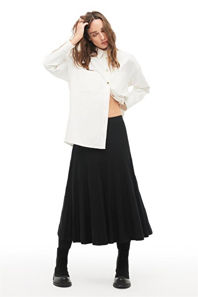 Perspective Black Mid-Waist Midi Knit Skirt