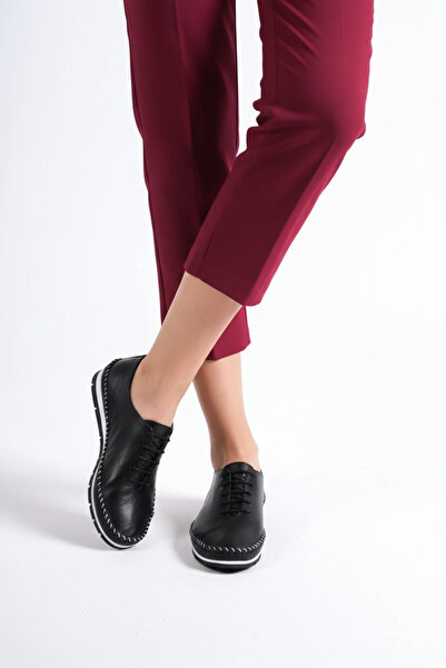 Deripabuc Hakiki Deri Siyah Kadın Deri Casual Ayakkabı Dp16-0067